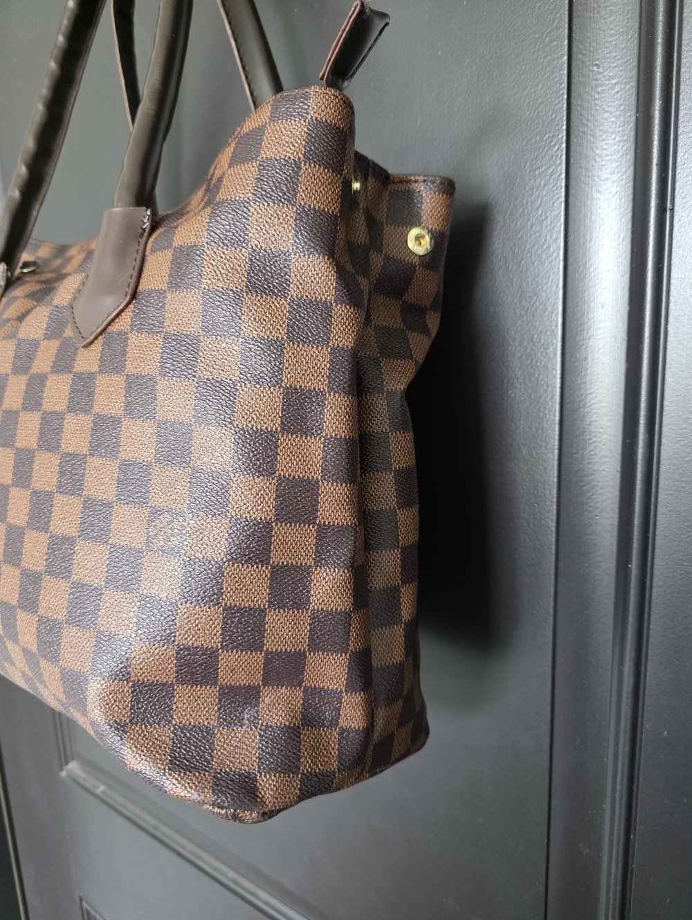Louis Vuitton Monogram Tote Top Handle Bag Women Gold Logo 10x14 - Picture 3 of 15